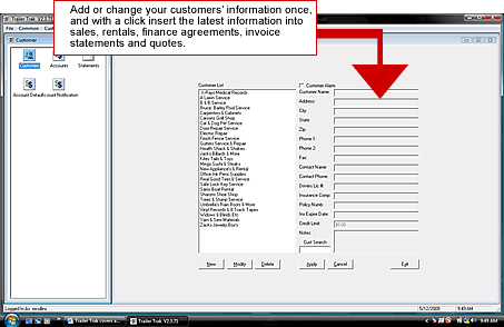 Add or change your customers' information once, and with a click insert the latest information into sales, rentals, finance agreements, invoice statements and quotes.